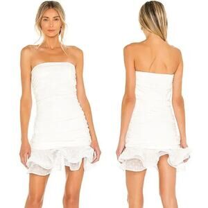 NBD Alice‎ Mini Strapless Tulle Polka Ruched Dress in White Size Small NWT